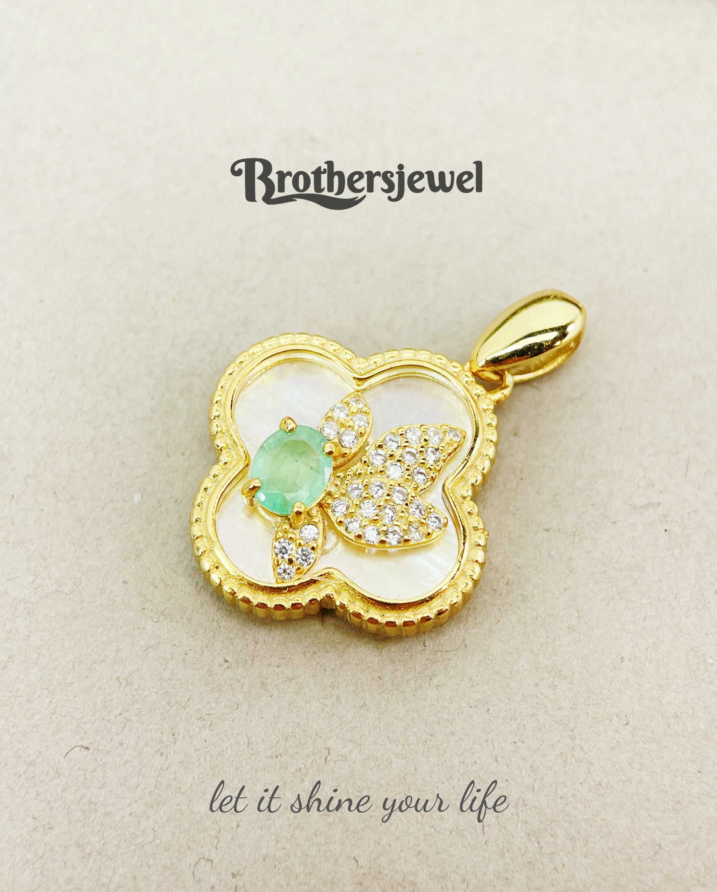 S925 Sterling Silver Natural Emerald Pendant L0098196