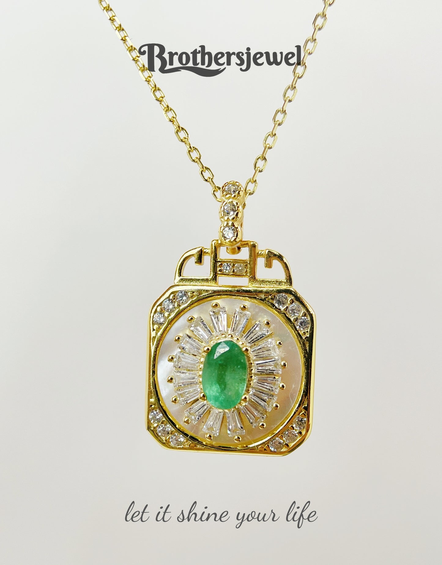 S925 Sterling Silver Natural Emerald Pendant L0098195