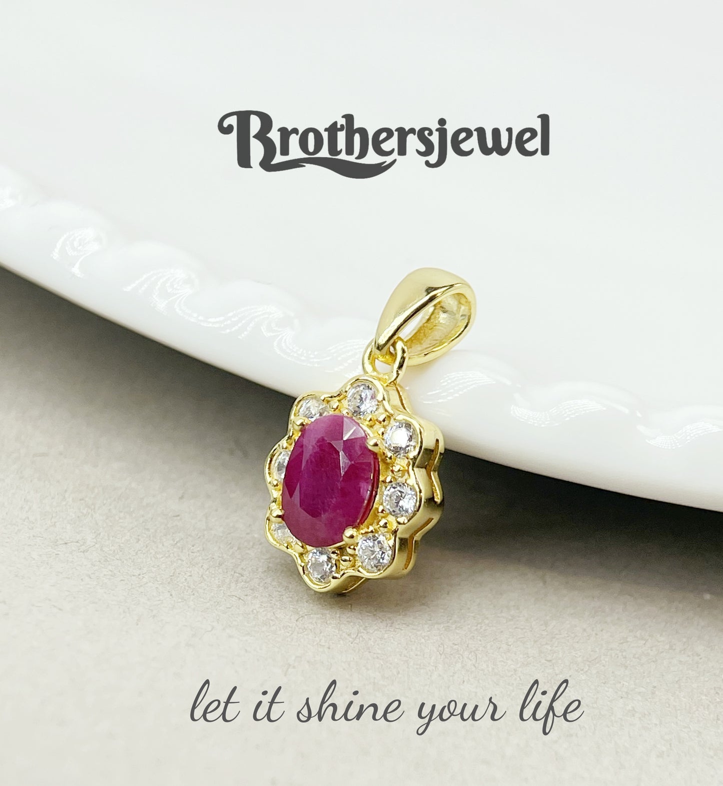 S925 Sterling Silver Natural Ruby Pendant N0120111