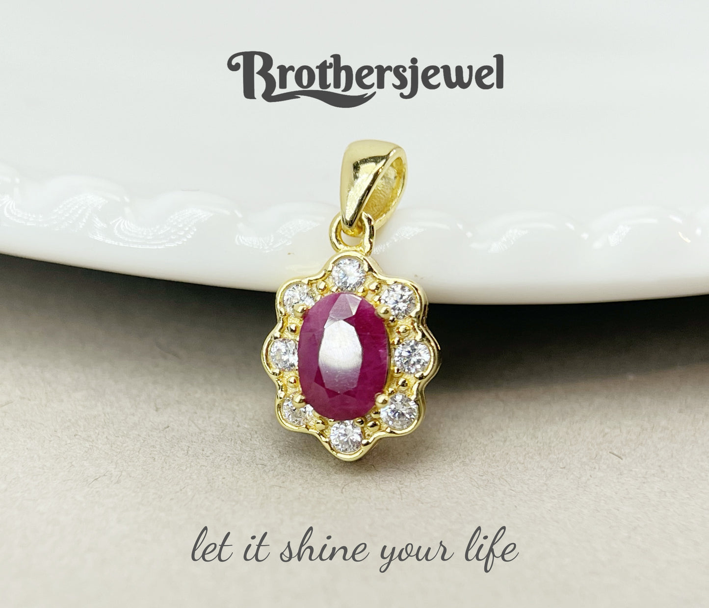 S925 Sterling Silver Natural Ruby Pendant N0120111