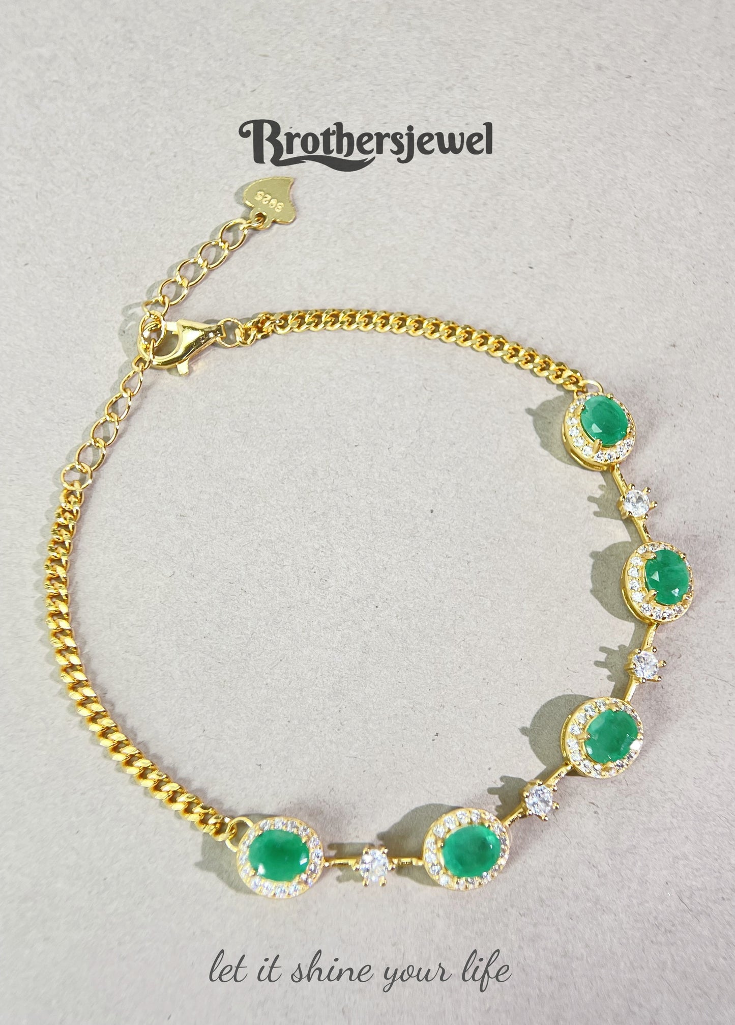 S925 Sterling Silver Natural Emerald Bracelet L0330183