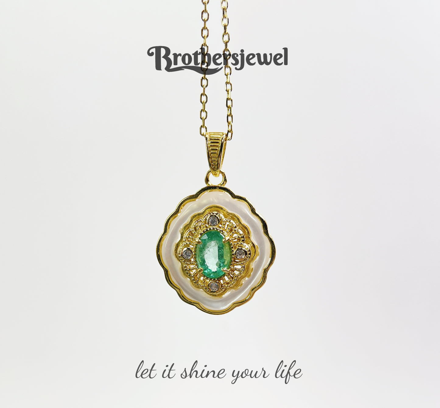S925 Sterling Silver Natural Emerald Pendant L02118199