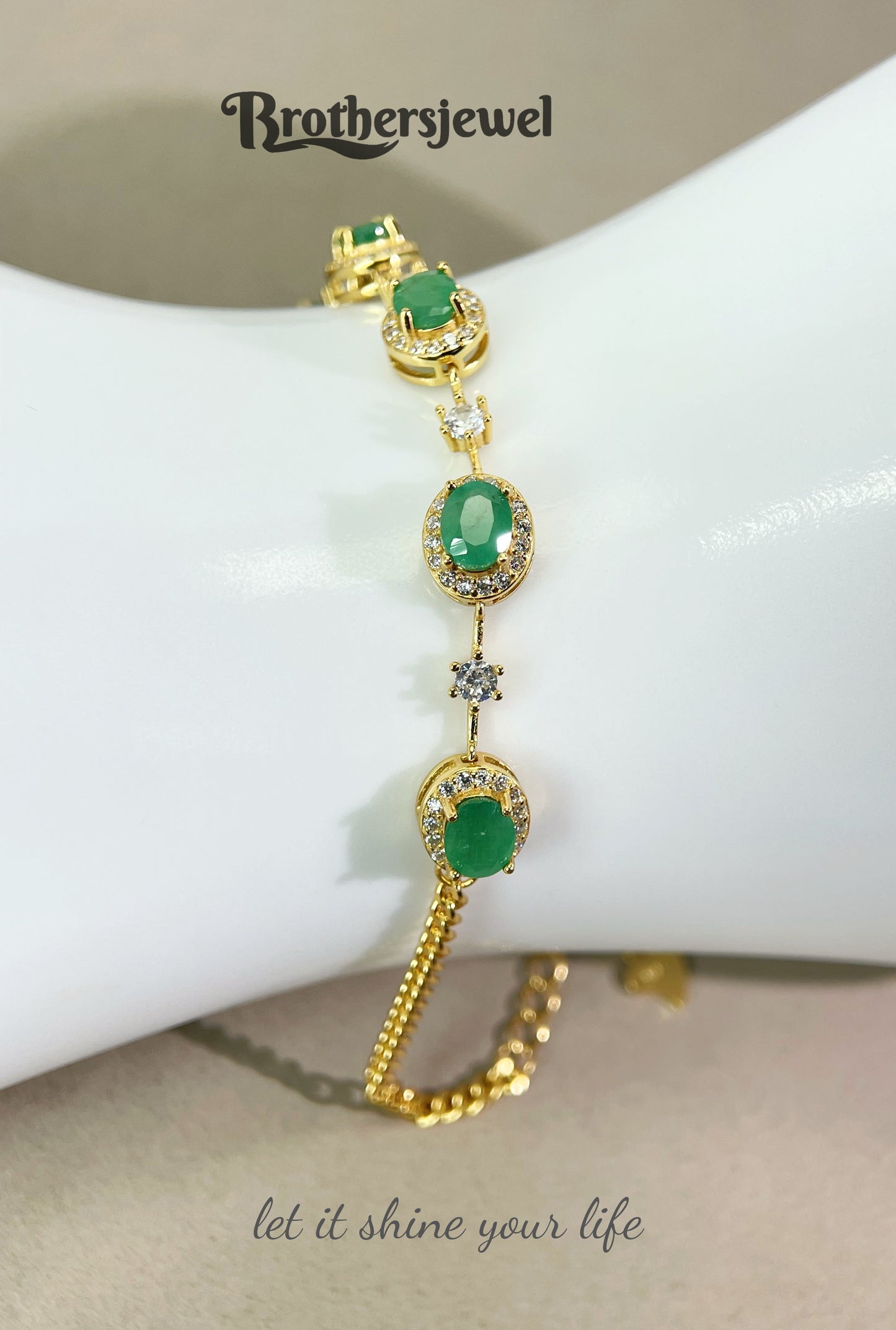 S925 Sterling Silver Natural Emerald Bracelet L0330183