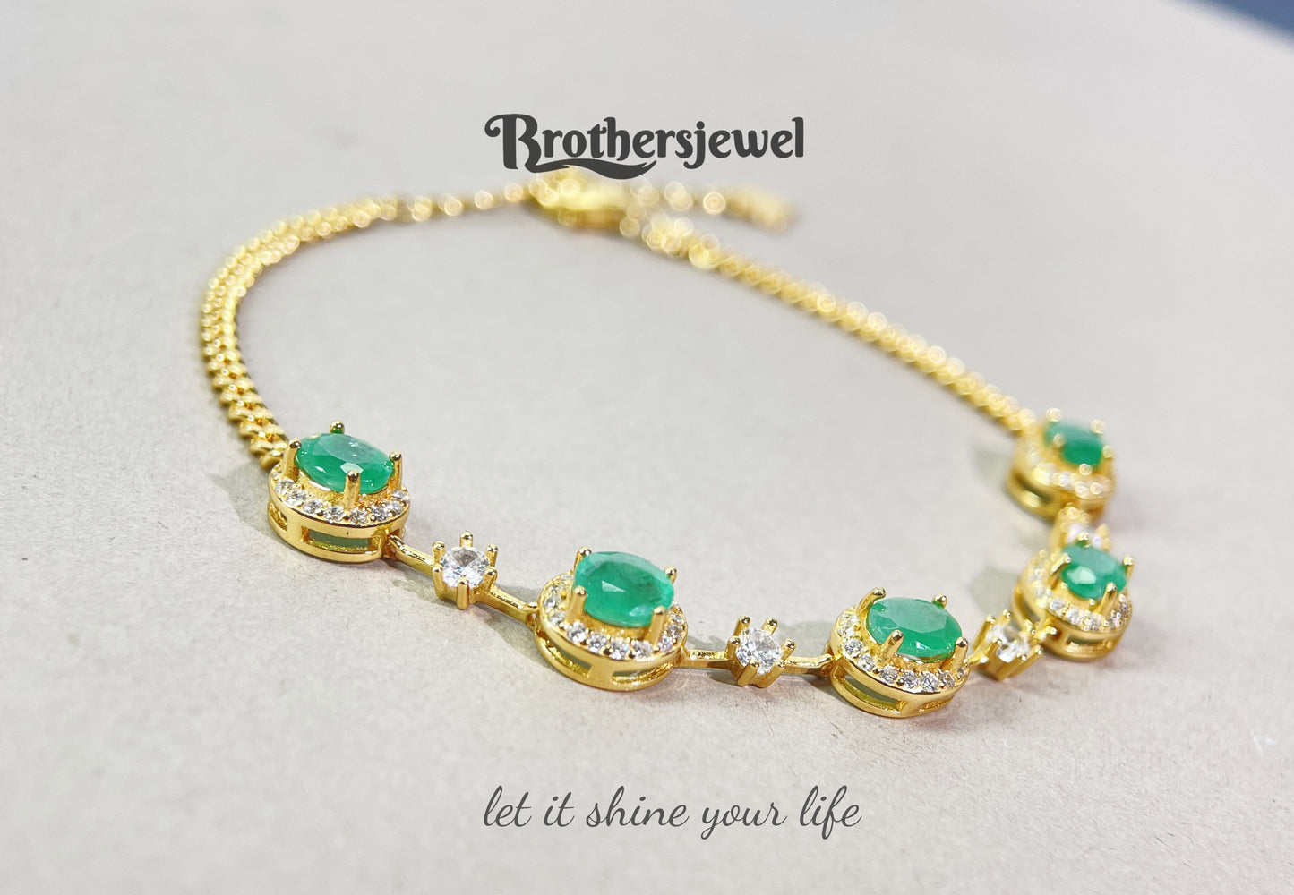 S925 Sterling Silver Natural Emerald Bracelet L0330183