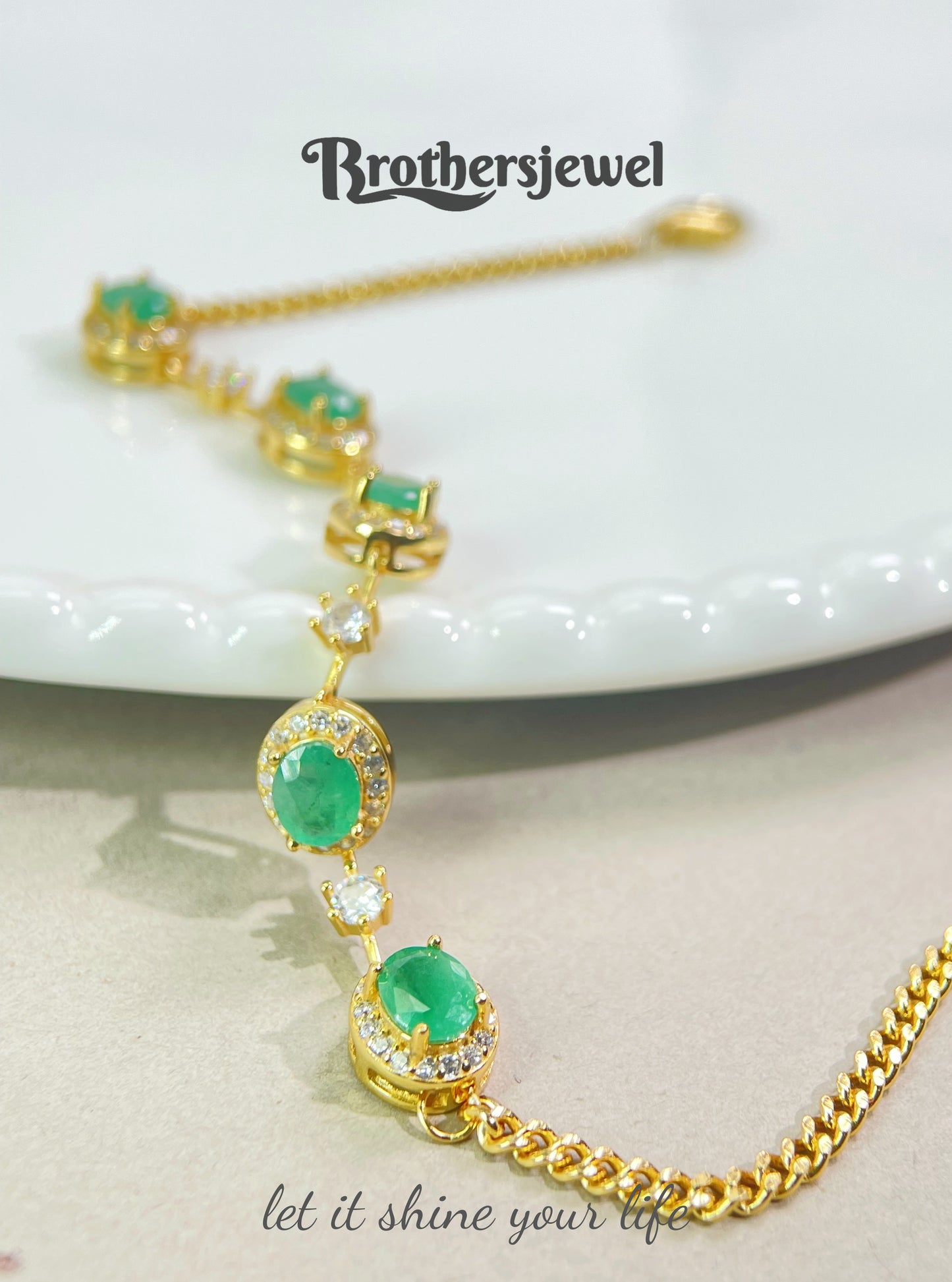 S925 Sterling Silver Natural Emerald Bracelet L0330183