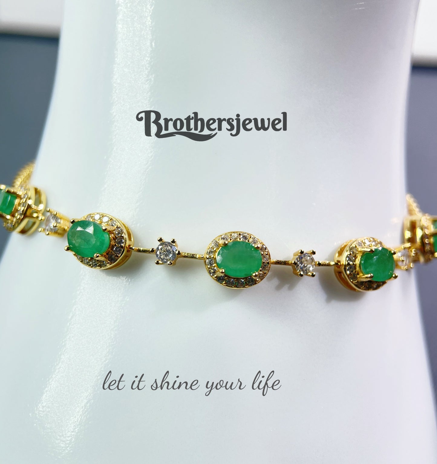 S925 Sterling Silver Natural Emerald Bracelet L0330183