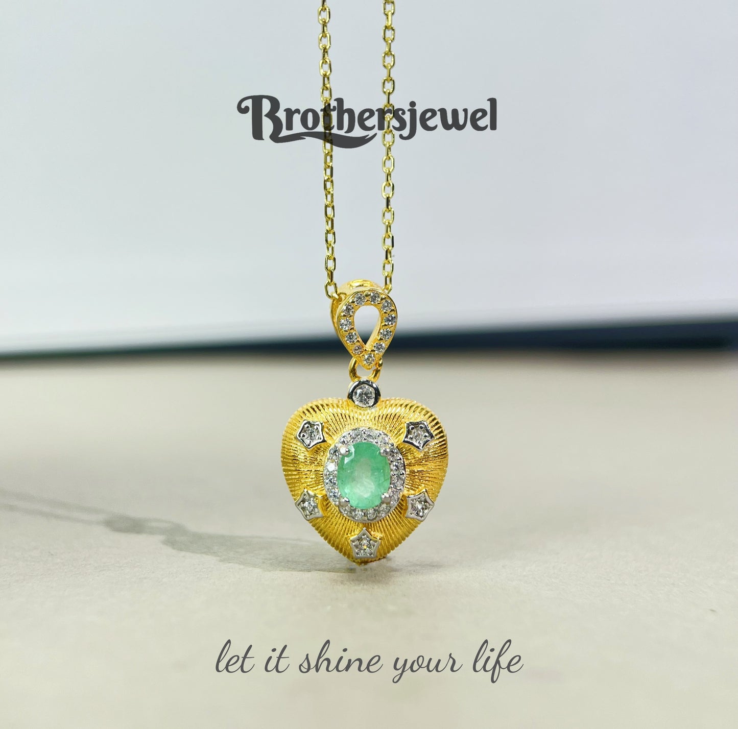 S925 Sterling Silver Natural Emerald Pendant L0098194