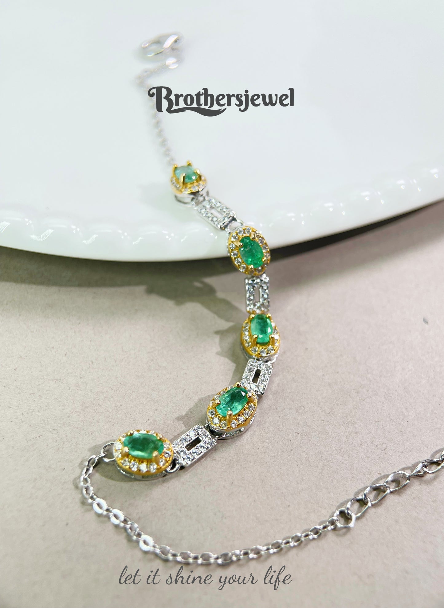 S925 Sterling Silver Natural Emerald Bracelet L0289184