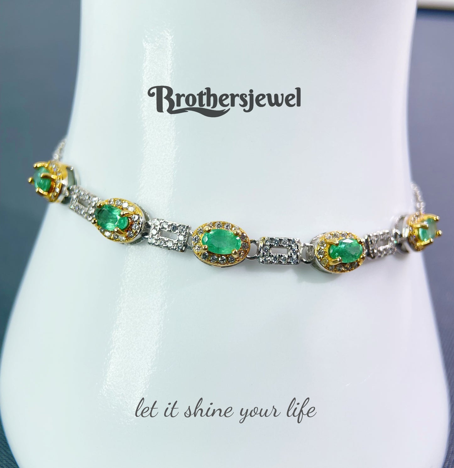 S925 Sterling Silver Natural Emerald Bracelet L0289184