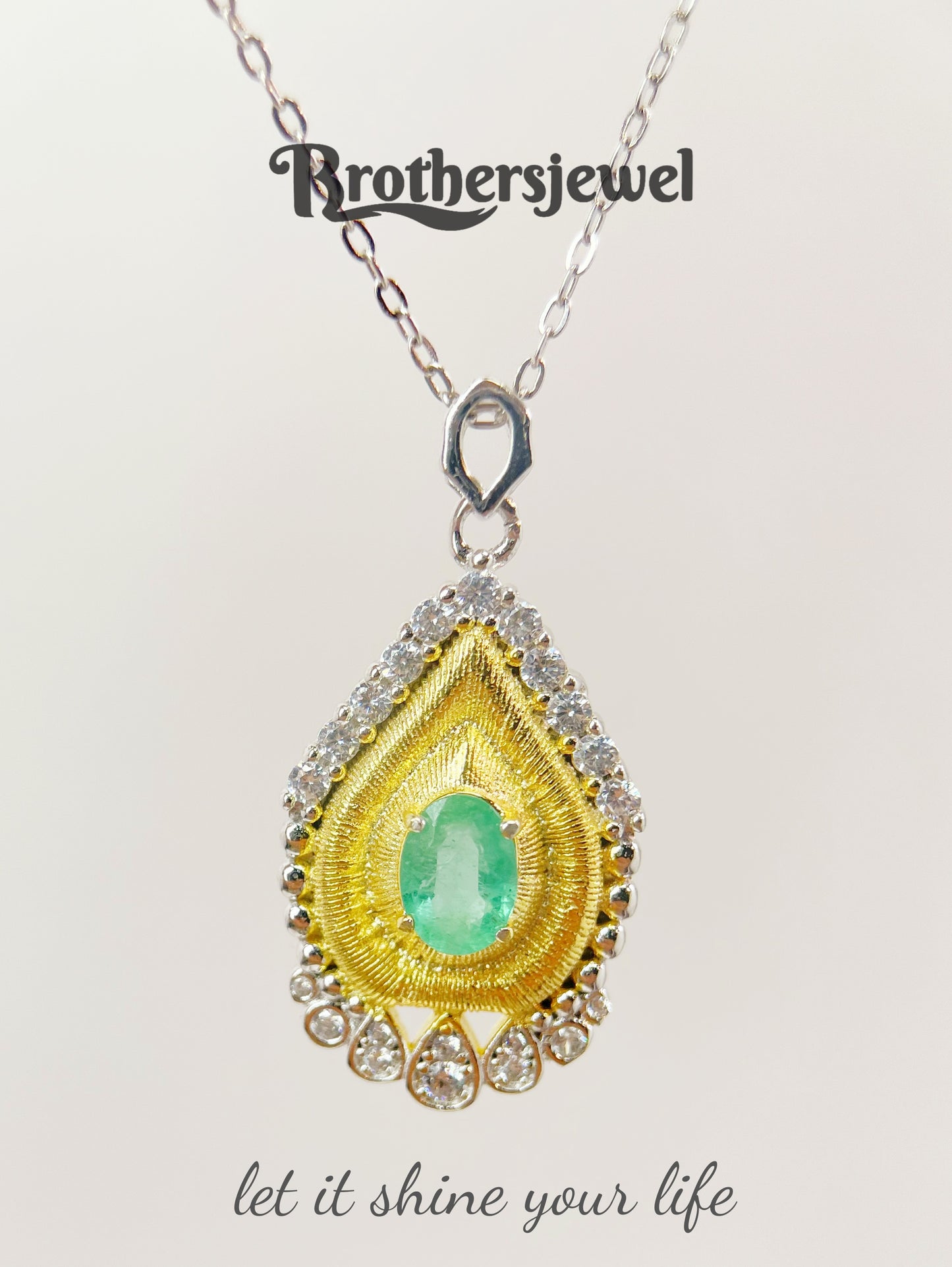 S925 Sterling Silver Natural Emerald Pendant L0139200