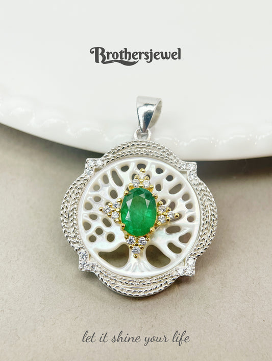 S925 Sterling Silver Natural Emerald Pendant L0298102