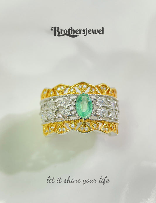 S925 Silver Natural Gorgeous Emerald  Ring L0189192