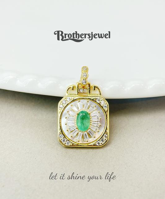 S925 Sterling Silver Natural Emerald Pendant L0098195
