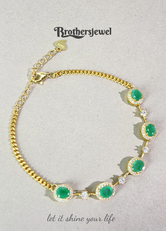 S925 Sterling Silver Natural Emerald Bracelet L0330183