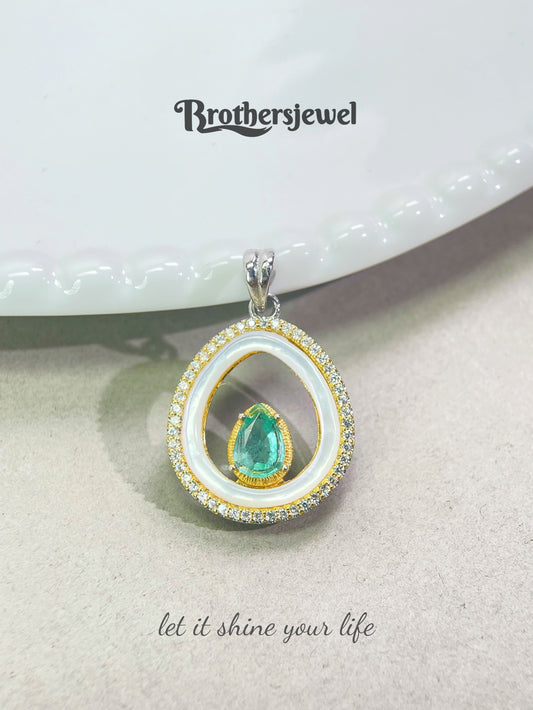 S925 Sterling Silver Natural Emerald Pendant L0169166