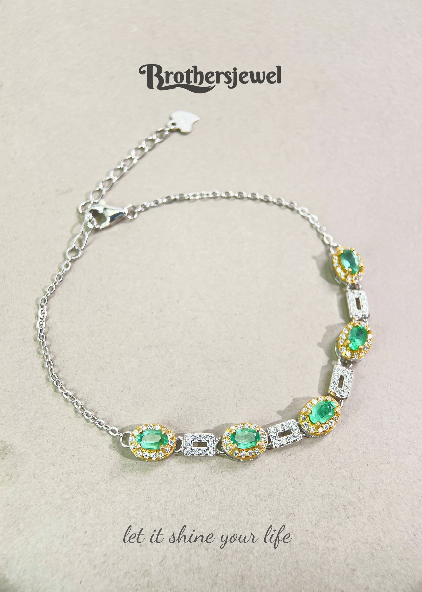 S925 Sterling Silver Natural Emerald Bracelet L0289184