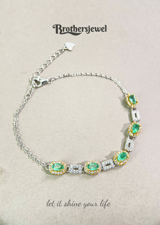 S925 Sterling Silver Natural Emerald Bracelet L0289184