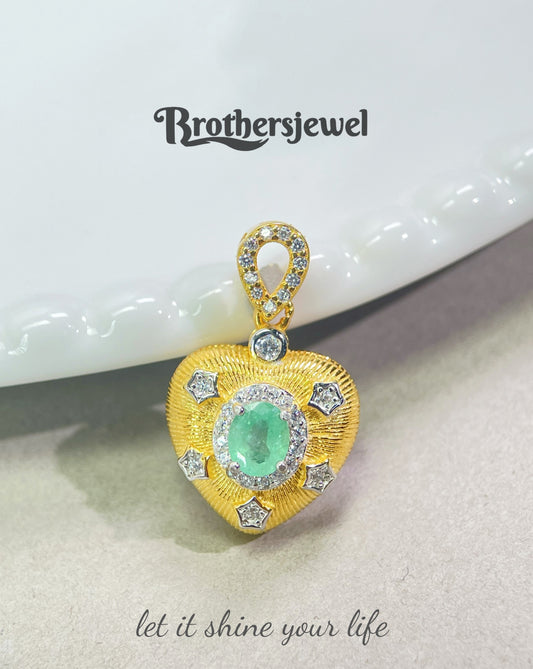 S925 Sterling Silver Natural Emerald Pendant L0098194