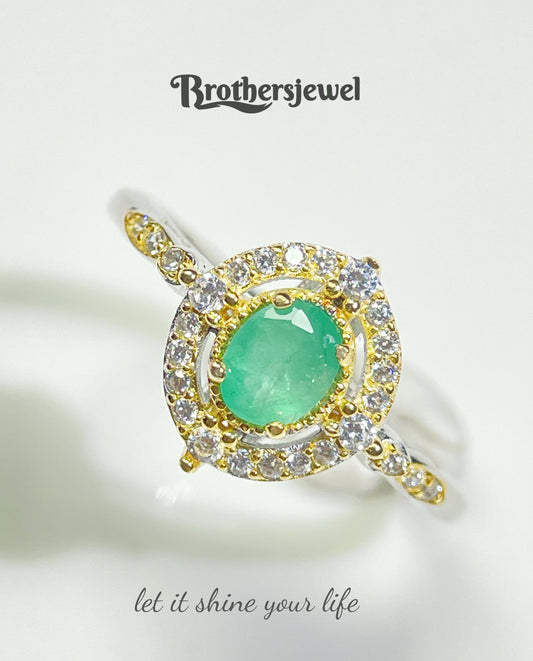 S925 Silver Natural Gorgeous Emerald  Ring L0109191