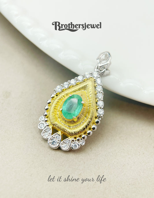 S925 Sterling Silver Natural Emerald Pendant L0139200